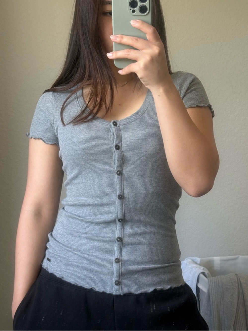 Hollister Gray Button-Down Top